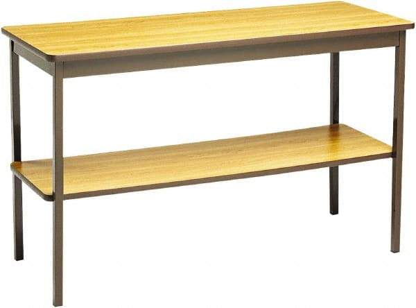 Barricks - 18" Long x 48" Wide x 30" High Stationary Rectangular Utility Tables - 3/4" Thick, Oak & Brown, Wood Grain Laminate/Steel - Exact Tool & Supply