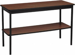 Barricks - 18" Long x 48" Wide x 30" High Stationary Rectangular Utility Tables - 3/4" Thick, Walnut & Black, Wood Grain Laminate/Steel - Exact Tool & Supply