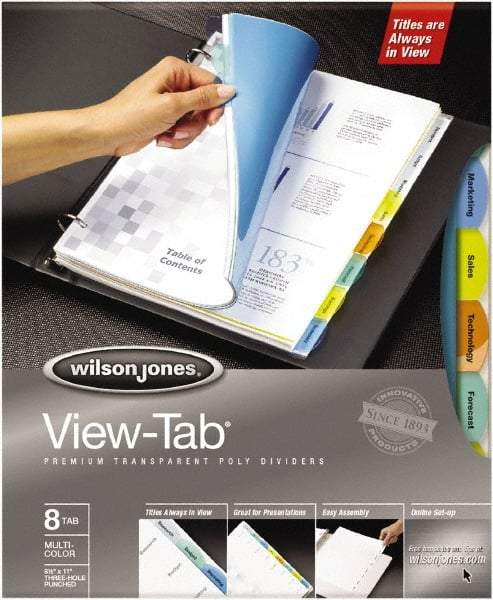 Wilson Jones - 11 x 8 1/2" 12 Tabs, 3-Hole Punched, Tab Divider - Multicolor Tabs, Multi-Color Folder - Exact Tool & Supply