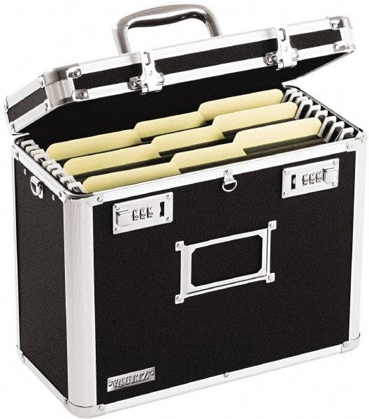 Vaultz - 1 Compartment, 13-3/4" Wide x 12-1/4" High x 7-1/4" Deep, Portable Storage Box - Aluminum, Chrome, PVC & Rubber, Black - Exact Tool & Supply
