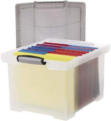Storex - 1 Compartment, 18-1/2" Wide x 10-7/8" High x 14-1/4" Deep, Portable Storage Box - Plastic, Clear & Silver - Exact Tool & Supply
