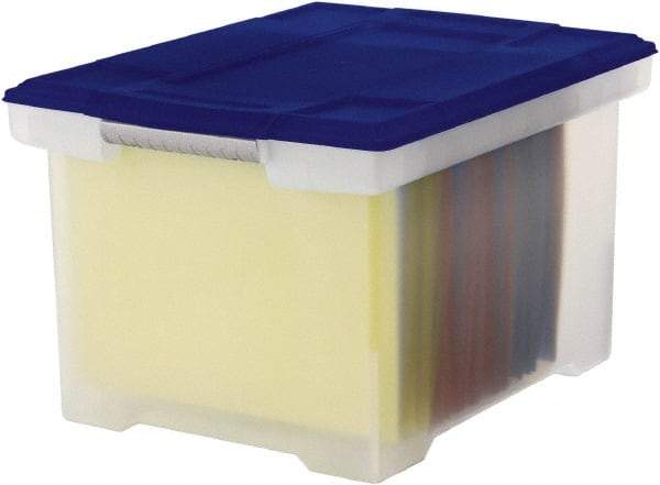 Storex - 1 Compartment, 18-1/2" Wide x 10-7/8" High x 14-1/4" Deep, Portable Storage Box - Plastic, Clear/Blue - Exact Tool & Supply