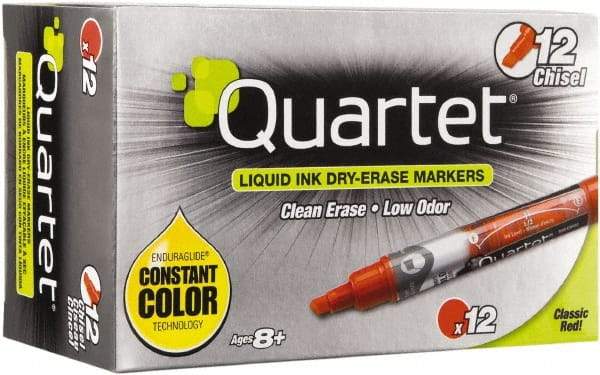 Quartet - Red, Chisel Tip, Dozen EnduraGlide Dry Erase Markers - For Use with Dry Erase Marker Boards - Exact Tool & Supply