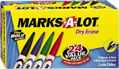Marks-A-Lot - Assorted Colors, Pen Style, Bullet Tip, 24 Set Dry Erase Markers - For Use with Dry Erase Marker Boards - Exact Tool & Supply