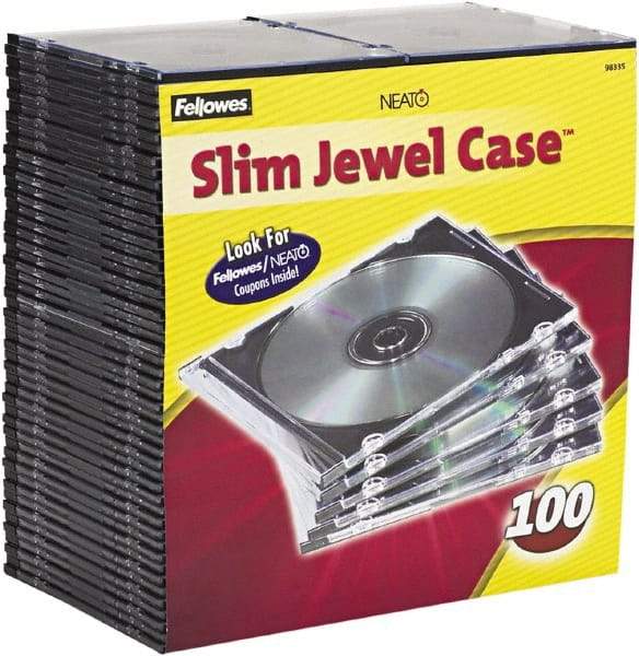 FELLOWES - 1 Compartment, 5-5/8" Wide x 4-15/16" High x 3/16" Deep, CD Case - Plastic, Clear/Black - Exact Tool & Supply