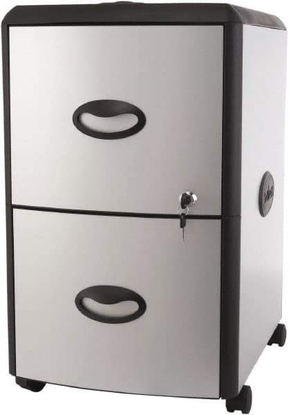 Storex - 19" Wide x 23" High x 15" Deep, 2 Drawer Mobile Pedestal - Plastic/Steel, Silver/Black - Exact Tool & Supply
