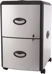Storex - 19" Wide x 23" High x 15" Deep, 2 Drawer Mobile Pedestal - Plastic/Steel, Silver/Black - Exact Tool & Supply