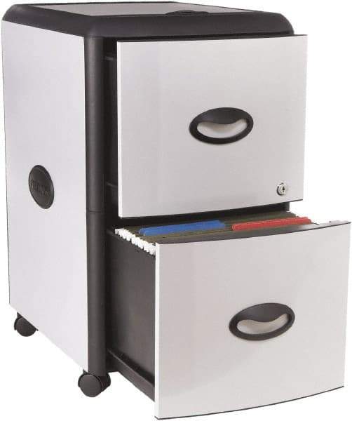 Storex - 19" Wide x 23" High x 15" Deep, 2 Drawer Mobile Pedestal - Plastic/Steel, Silver/Black - Exact Tool & Supply