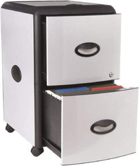 Storex - 19" Wide x 23" High x 15" Deep, 2 Drawer Mobile Pedestal - Plastic/Steel, Silver/Black - Exact Tool & Supply