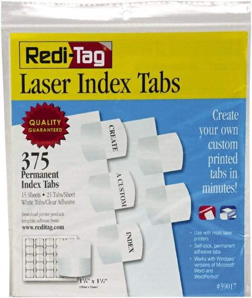 Redi-Tag - 1-1/8 x 1-1/4" 375 Tabs, Self-Adhesive, Self-Adhesive File Folder Tabs - White - Exact Tool & Supply