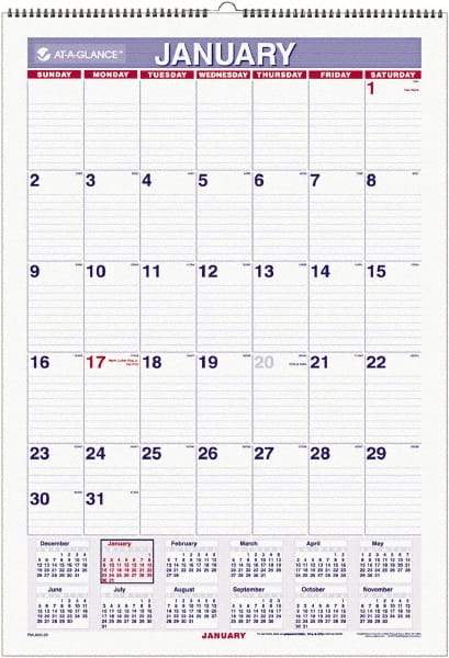 AT-A-GLANCE - 6 Sheet, 15-1/2 x 22-3/4", Ruled Blocks Wall Calendar - White - Exact Tool & Supply