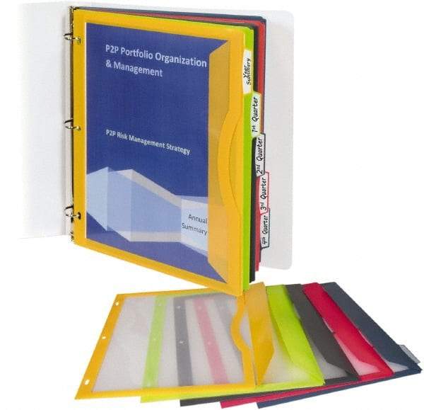 C-LINE - 9-11/16 x 11-3/16" 5 Tabs, 3-Hole Punched, Binder Pockets Divider - Multicolor Tabs, Amber/Orange, Charcoal Gray, Lime Green, Raspberry, Steel Blue Folder - Exact Tool & Supply
