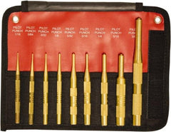 Mayhew - 9 Piece, 1/16 to 3/8", Brass Pilot Punch Kit - Round Shank, Brass, Comes in Pouch - Exact Tool & Supply