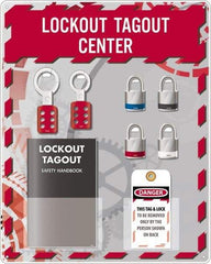 NMC - Equipped Acrylic Tag & Padlock/Hasp Station - 16" Wide x 20" High x 4" Deep, Red, White, Blue, Black - Exact Tool & Supply