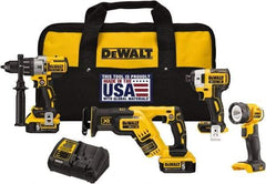 DeWALT - 20 Volt Cordless Tool Combination Kit - Includes 1/2" Brushless Hammerdrill, Brushless 1/4" Impact Driver, Brushless Reciprocating Saw & LED Worklight, Lithium-Ion Battery Included - Exact Tool & Supply
