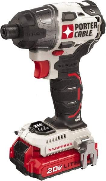 Porter-Cable - 20 Volt, 1/4" Drive, 1,400 In/Lb Torque, Cordless Impact Driver - Mid-Handle, 2700 RPM, 2 Batteries Included - Exact Tool & Supply