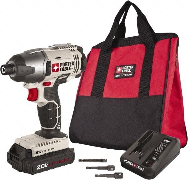 Porter-Cable - 20 Volt, 1/4" Drive, 1,450 In/Lb Torque, Cordless Impact Driver - Mid-Handle, 3000 RPM, 1 Battery Included - Exact Tool & Supply