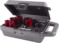 M.K. MORSE - 7 Piece, 7/8" to 1-1/2" Saw Diam, Mechanic's Hole Saw Kit - Bi-Metal, Toothed Edge, Pilot Drill Model No. MAPD301, Includes 2 Hole Saws - Exact Tool & Supply