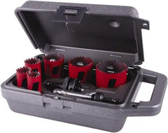 M.K. MORSE - 8 Piece, 3/4" to 2-1/4" Saw Diam, Plumber's Hole Saw Kit - Bi-Metal, Toothed Edge, Pilot Drill Model No. MAPD301, Includes 2 Hole Saws - Exact Tool & Supply