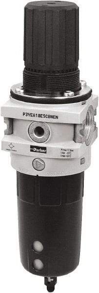 Parker - 1" NPT Port Heavy-Duty 1 Piece Filter/Regulator FRL Unit - Polypropylene Bowl, 465 SCFM, 254 Max psi, 13-1/2" High, Automatic Drain - Exact Tool & Supply