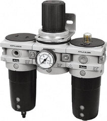 Parker - 3/4" NPT Port Heavy-Duty 3 Piece Filter-Regulator-Lubricator FRL Unit - Polypropylene Bowl, 170 SCFM, 254 Max psi, 13-1/2" High, Manual Drain - Exact Tool & Supply