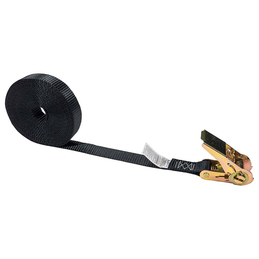 US Cargo Control - Slings & Tiedowns (Load-Rated); Type: Ratchet Tie Down ; Length (Feet): 20 ; Basket Capacity (Lb.): 500 ; Material: Polyester ; Color: Black - Exact Tool & Supply