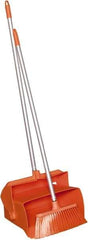 Remco - 14" Wide x 7-1/8" Deep x 47-1/2" High Upright Dustpan with Broom - Plastic Body, 37" Aluminum Handle, Orange - Exact Tool & Supply