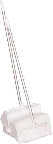 Remco - 14" Wide x 7-1/8" Deep x 47-1/2" High Upright Dustpan with Broom - Plastic Body, 37" Aluminum Handle, White - Exact Tool & Supply