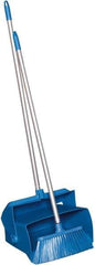 Remco - 14" Wide x 7-1/8" Deep x 47-1/2" High Upright Dustpan with Broom - Plastic Body, 37" Aluminum Handle, Blue - Exact Tool & Supply