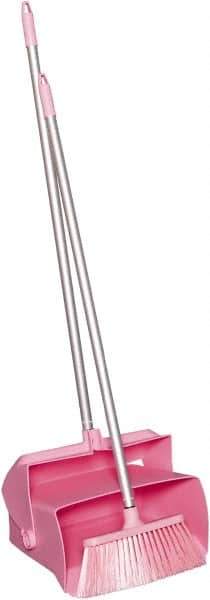 Remco - 14" Wide x 7-1/8" Deep x 47-1/2" High Upright Dustpan with Broom - Plastic Body, 37" Aluminum Handle, Pink - Exact Tool & Supply