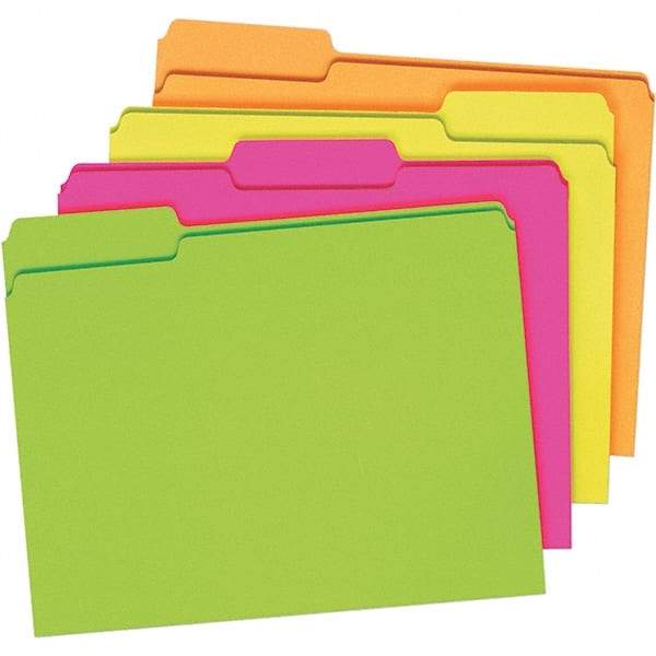 Pendaflex - 9-1/2 x 11-5/8", Letter Size, Assorted Glow, File Folders with Top Tab - 11 Point Stock, Assorted Tab Cut Location - Exact Tool & Supply