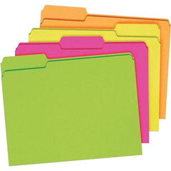 Pendaflex - 9-1/2 x 11-5/8", Letter Size, Assorted Glow, File Folders with Top Tab - 11 Point Stock, Assorted Tab Cut Location - Exact Tool & Supply