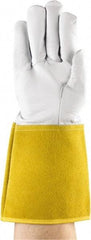 Ansell - Size L Unlined Goatskin/Cowhide Welding Glove - 13-3/4" OAL, Gauntlet Cuff, Straight Thumb, For TIG - Exact Tool & Supply