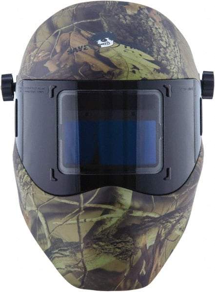 Save Phace - 3.82" Window Width x 1.85" Window Height, 4, 9 to 13 Shade Auto-Darkening Lens, Fixed Front Welding Helmet - Camouflage, Nylon Green Lens - Exact Tool & Supply