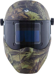 Save Phace - 3.82" Window Width x 1.85" Window Height, 4, 9 to 13 Shade Auto-Darkening Lens, Fixed Front Welding Helmet - Camouflage, Nylon Green Lens - Exact Tool & Supply