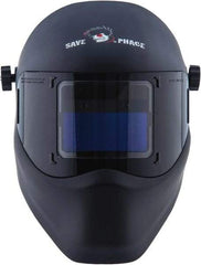 Save Phace - 3.82" Window Width x 1.85" Window Height, 4, 9 to 13 Shade Auto-Darkening Lens, Fixed Front Welding Helmet - Black, Nylon Green Lens - Exact Tool & Supply