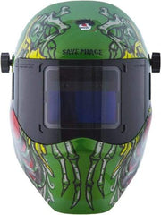 Save Phace - 3.82" Window Width x 1.85" Window Height, 4, 9 to 13 Shade Auto-Darkening Lens, Fixed Front Welding Helmet - Green/Blue/Yellow/Red, Nylon Green Lens - Exact Tool & Supply