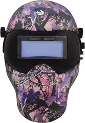 Save Phace - 4-1/4" Window Width x 2" Window Height, 4, 9 to 13 Shade Auto-Darkening Lens, Fixed Front Welding Helmet - Multi-Color, Nylon Green Lens - Exact Tool & Supply