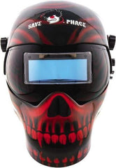 Save Phace - 3.74" Window Width x 1.38" Window Height, 4, 9 to 13 Shade Auto-Darkening Lens, Fixed Front Welding Helmet - Black/Red, Nylon Green Lens - Exact Tool & Supply
