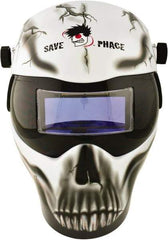 Save Phace - 3.62" Window Width x 1.42" Window Height, 3 to 10 Shade Auto-Darkening Lens, Fixed Front Welding Helmet - Black/White/Gray, Nylon Green Lens - Exact Tool & Supply