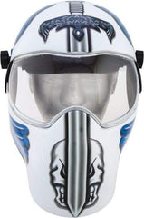 Save Phace - 11" Window Width x 3-3/4" Window Height, 10 Shade Fixed Shade Lens, Fixed Front Welding Helmet - White/Blue/Grey, Nylon Green Lens - Exact Tool & Supply