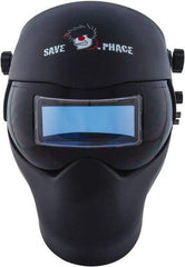 Save Phace - 3.74" Window Width x 1.38" Window Height, 4, 9 to 13 Shade Auto-Darkening Lens, Fixed Front Welding Helmet - Black, Nylon Green Lens - Exact Tool & Supply