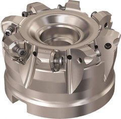 Seco - 8 Inserts, 69.6mm Cutter Diam, 1.8mm Max Depth of Cut, Indexable High-Feed Face Mill - 32mm Arbor Hole Diam, 14.4mm Keyway Width, 50mm High, R220.21 Toolholder, 218.21-230 Inserts, Series High Feed 6 - Exact Tool & Supply