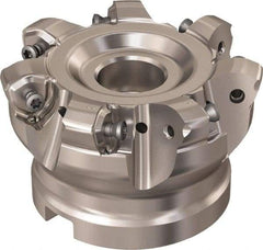Seco - 7 Inserts, 65.6mm Cutter Diam, 1.8mm Max Depth of Cut, Indexable High-Feed Face Mill - 27mm Arbor Hole Diam, 12.4mm Keyway Width, 50mm High, R220.21 Toolholder, 218.21-230 Inserts, Series High Feed 6 - Exact Tool & Supply