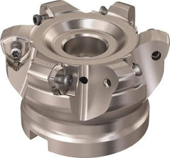 Seco - 6 Inserts, 65.6mm Cutter Diam, 1.8mm Max Depth of Cut, Indexable High-Feed Face Mill - 27mm Arbor Hole Diam, 12.4mm Keyway Width, 50mm High, R220.21 Toolholder, 218.21-230 Inserts, Series High Feed 6 - Exact Tool & Supply