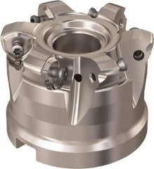 Seco - 6 Inserts, 51.3mm Cutter Diam, 1.8mm Max Depth of Cut, Indexable High-Feed Face Mill - 27mm Arbor Hole Diam, 12.4mm Keyway Width, 50mm High, R220.21 Toolholder, 218.21-230 Inserts, Series High Feed 6 - Exact Tool & Supply