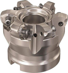 Seco - 6 Inserts, 48.3mm Cutter Diam, 1.8mm Max Depth of Cut, Indexable High-Feed Face Mill - 27mm Arbor Hole Diam, 12.4mm Keyway Width, 50mm High, R220.21 Toolholder, 218.21-230 Inserts, Series High Feed 6 - Exact Tool & Supply