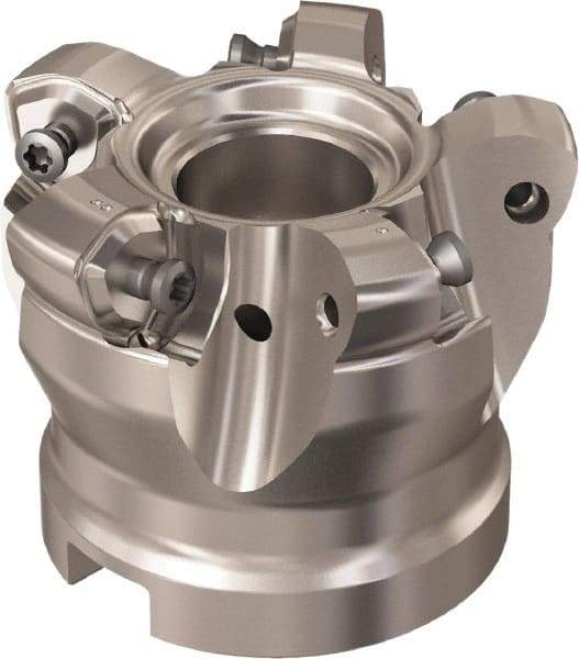 Seco - 5 Inserts, 48.3mm Cutter Diam, 1.8mm Max Depth of Cut, Indexable High-Feed Face Mill - 27mm Arbor Hole Diam, 12.4mm Keyway Width, 50mm High, R220.21 Toolholder, 218.21-230 Inserts, Series High Feed 6 - Exact Tool & Supply