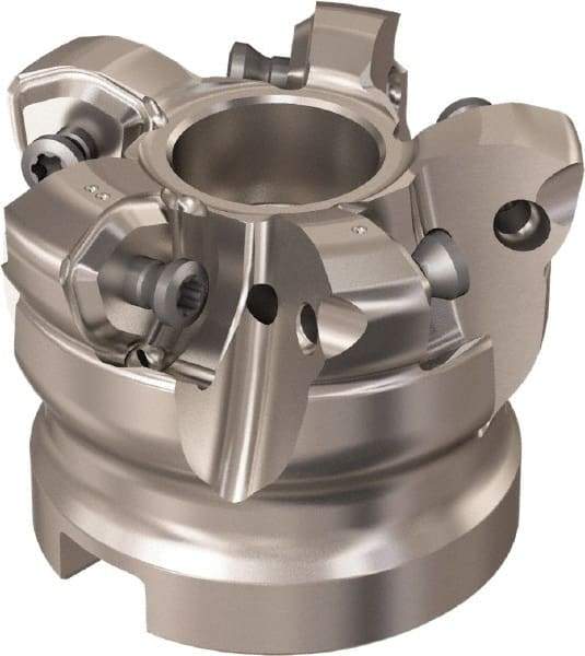 Seco - 5 Inserts, 37.6mm Cutter Diam, 1.8mm Max Depth of Cut, Indexable High-Feed Face Mill - 22mm Arbor Hole Diam, 10.4mm Keyway Width, 40mm High, R220.21 Toolholder, 218.21-230 Inserts, Series High Feed 6 - Exact Tool & Supply