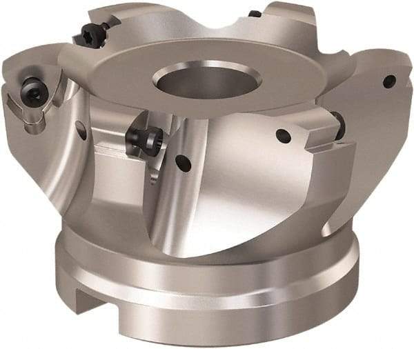 Seco - 6 Inserts, 68mm Cutter Diam, 1.8mm Max Depth of Cut, Indexable High-Feed Face Mill - 32mm Arbor Hole Diam, 14.4mm Keyway Width, 50mm High, R220.21 Toolholder, 218.21-230 Inserts, Series High Feed 6 - Exact Tool & Supply